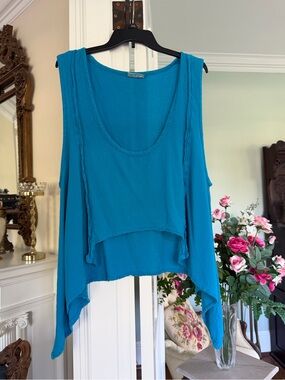 Women's Teal Sleeveless Layering Gauze Top by Cottonways